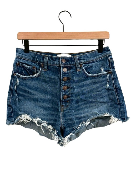 Abercrombie & Fitch Pants - Abercrombie & Fitch High-Rise Distressed Denim Shorts - Blue
